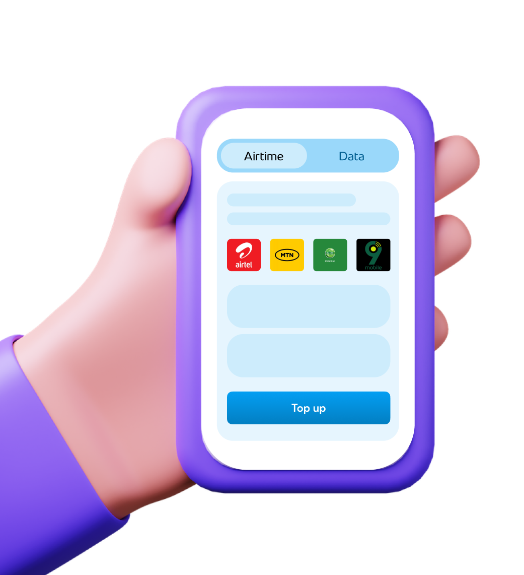 Topping up airtime and mobile data in the DataUp Gaming app
